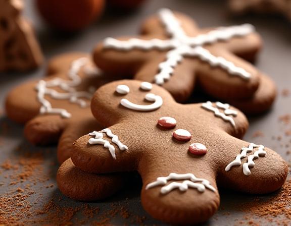 Warm gingerbread cookies decorated with icing