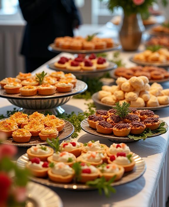 A beautiful catering table set up for a corporate event by Onyx Oven